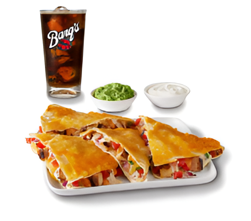 Smoky Chicken Cheese-Crusted Quesadilla + Drink